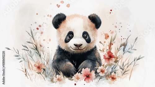 watercolor baby animal patchwork cute floral wildlife illustration on white background