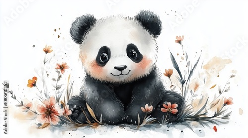 watercolor baby animal patchwork cute floral wildlife illustration on white background