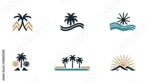 Collection of modern minimalist resort logo design, oasis beach resort vector illustration 