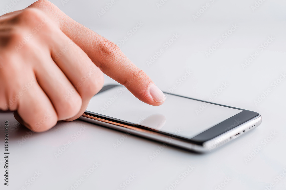 Close-up of a hand using a smartphone, focusing on the touch screen interaction for modern digital communication. Close-up of a hand using a smartphone, focusing on the touch screen interaction for modern digital communication.