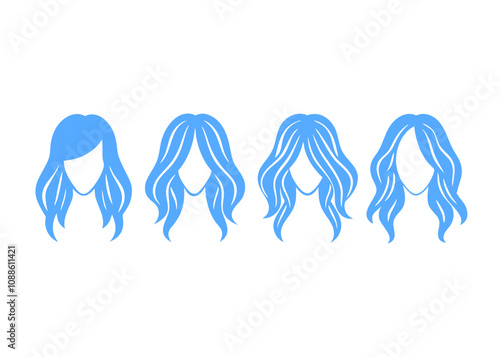 Female Hairstyle Wigs  line art vector illustration set