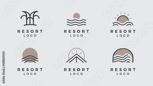 Collection of modern minimalist resort logo design, oasis beach resort vector illustration 