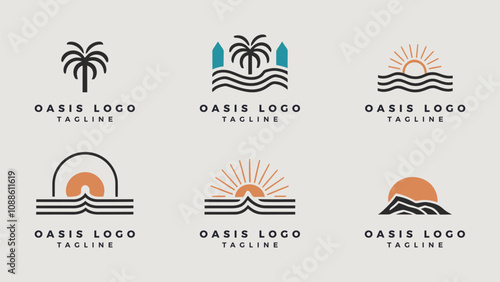 Collection of modern minimalist resort logo design, oasis beach resort vector illustration 