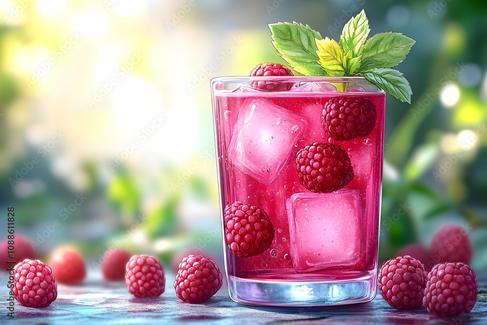 Raspberry iced drink on a table outdoors. Raspberry iced drink on a table outdoors.