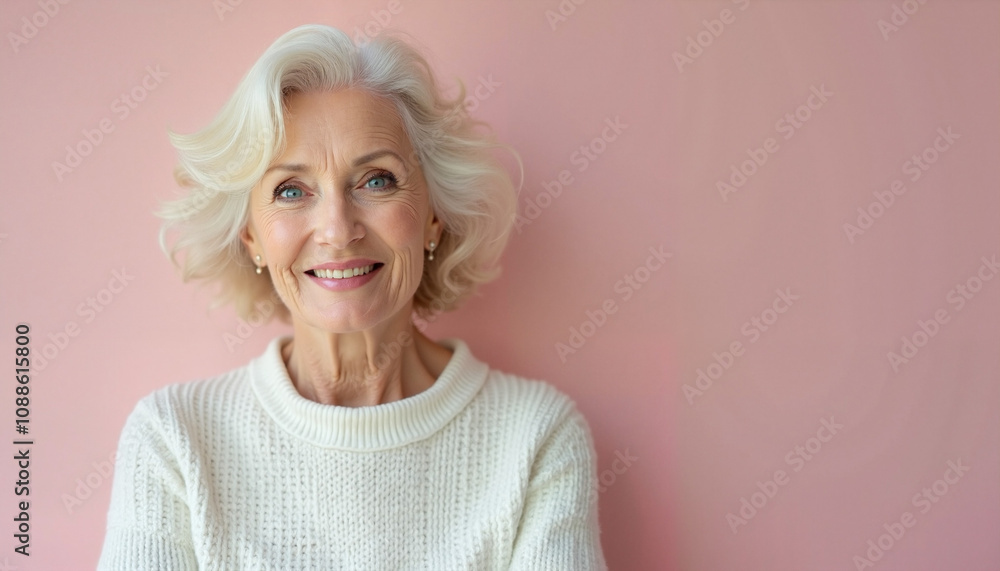 Portrait of a smiling senior woman in a cozy sweater Portrait of a smiling senior woman in a cozy sweater