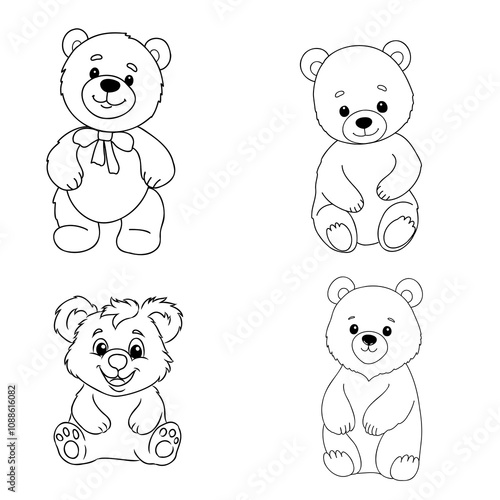 Outlined happy teddy bear raising his arms. Coloring page