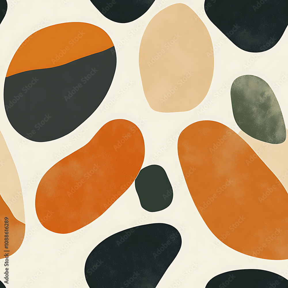 Abstract geometric pattern featuring warm tones and organic shapes on a light background Abstract geometric pattern featuring warm tones and organic shapes on a light background