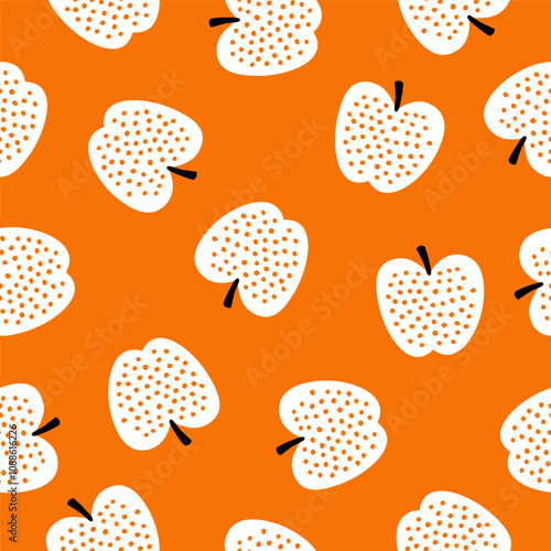 Orange seamless pattern with white apples