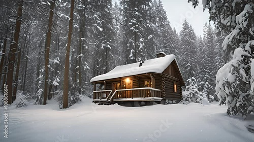 Wallpaper Mural Cozy Cabin in Snowy Forest: Winter Wonderland Escape Torontodigital.ca