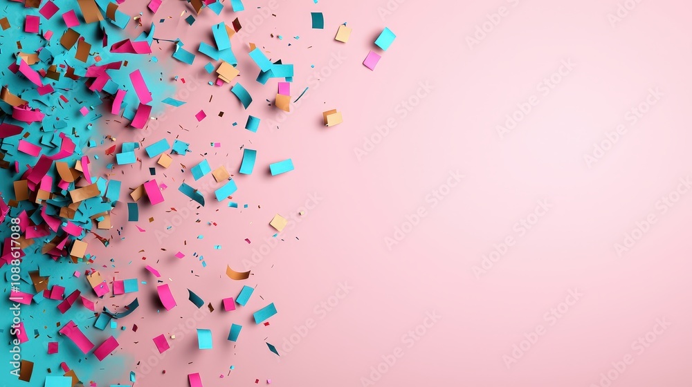 Fototapeta premium Festive Confetti Celebration Pink Teal Gold Party Background
