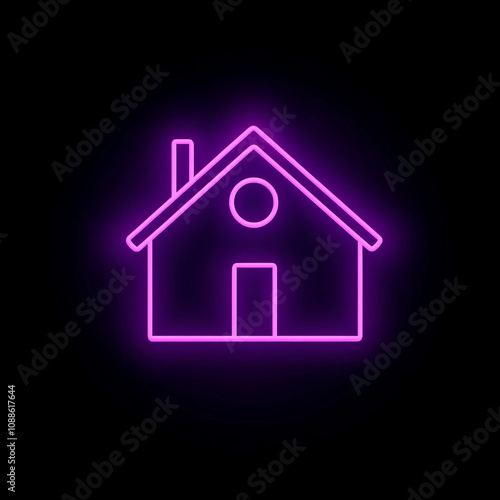 Neon House Icon in Purple Glow, Modern Digital Home Concept