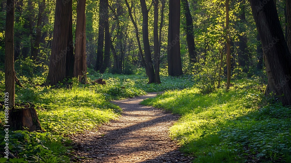 Obraz premium Forest path sunlight nature trail woods