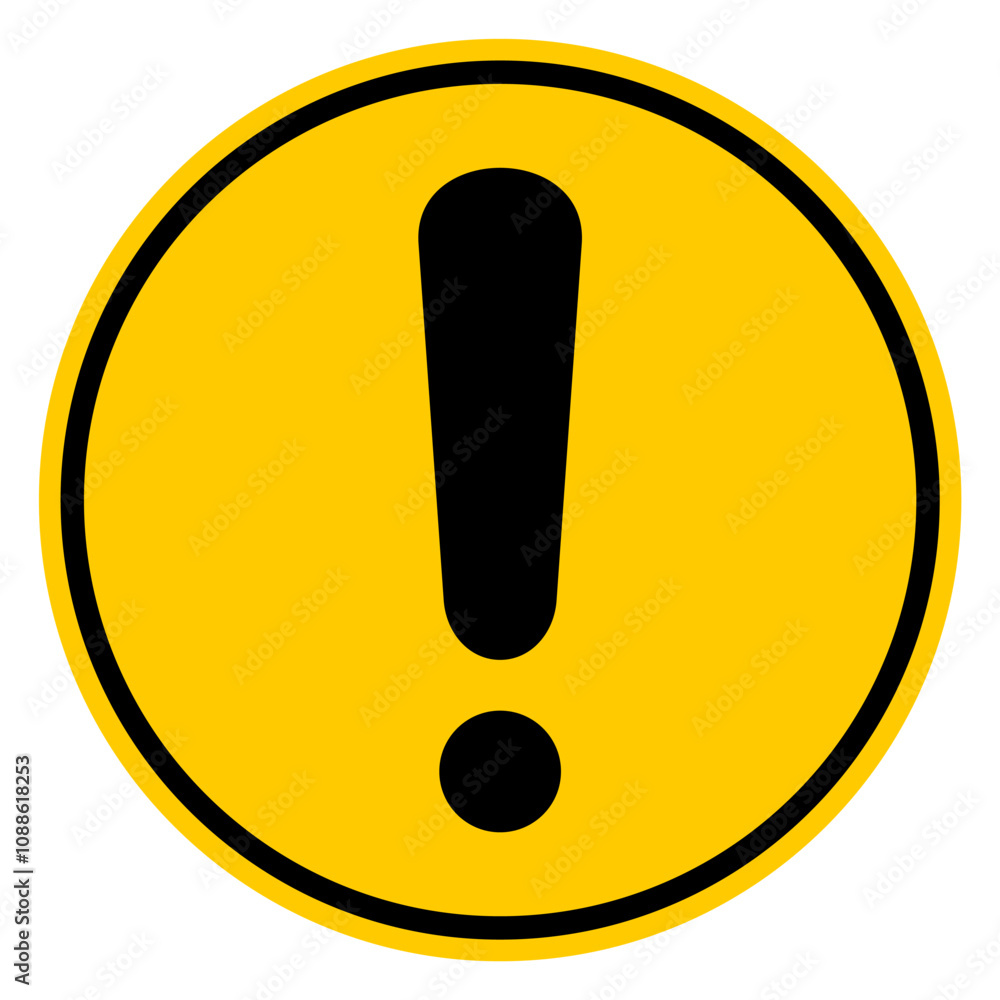 Yellow Exclamation Mark Sticker Template - Attention Sign, Information Symbol, Mockup Banner, Editable Scalable Vector Graphic Isolated on White Background EPS File. Circle Yellow Exclamation Mark Sticker Template - Attention Sign, Information Symbol, Mockup Banner, Editable Scalable Vector Graphic Isolated on White Background EPS File. Circle