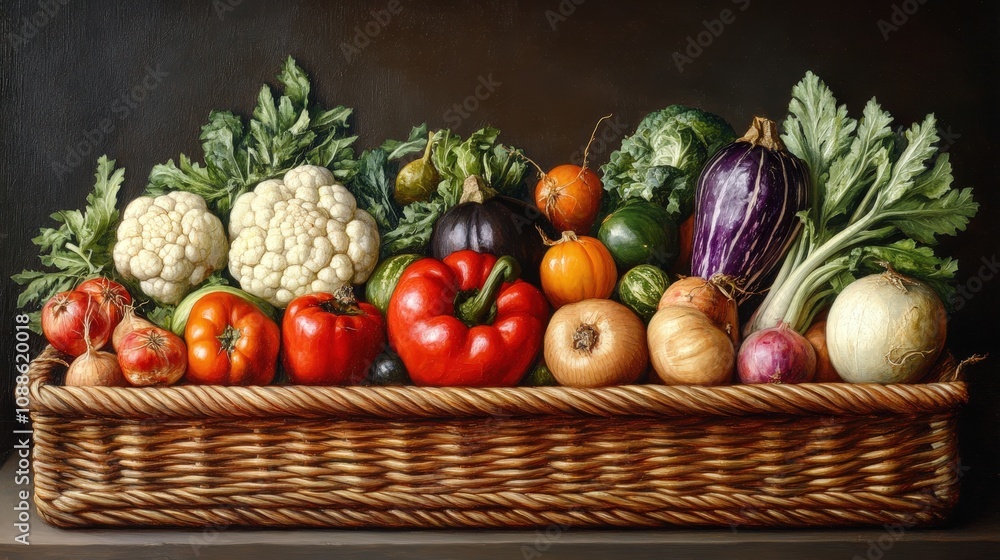 A vibrant assortment of fresh vegetables in a woven basket, showcasing healthy, colorful produce for culinary inspiration. A vibrant assortment of fresh vegetables in a woven basket, showcasing healthy, colorful produce for culinary inspiration.