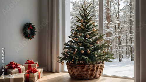 christmas tree and gifts, ai generated