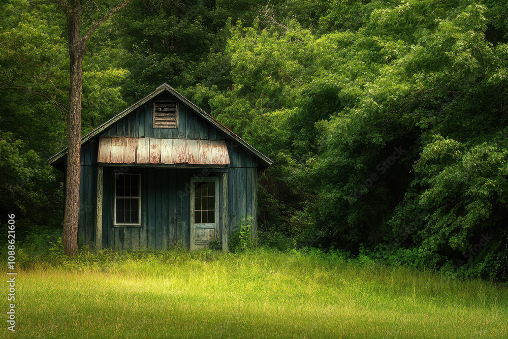 Rustic wooden cabin surrounded by lush green forest and vibrant foliage, exuding a serene and tranquil atmosphere in the heart of nature. Rustic wooden cabin surrounded by lush green forest and vibrant foliage, exuding a serene and tranquil atmosphere in the heart of nature.