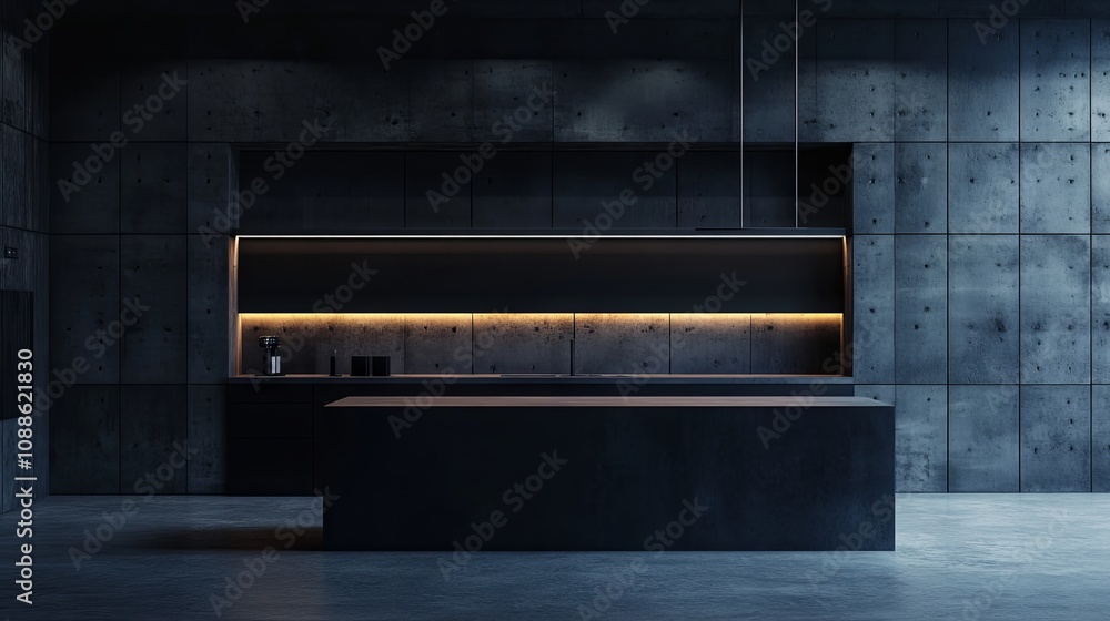 Minimalist Kitchen Design with Concrete Walls and Black Cabinets Minimalist Kitchen Design with Concrete Walls and Black Cabinets