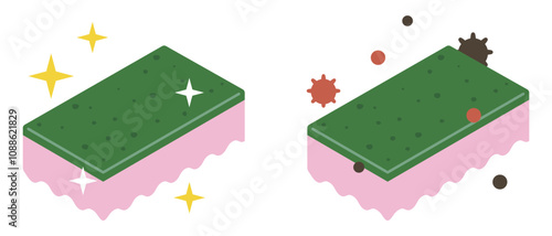 綺麗なスポンジと汚いスポンジのイラスト