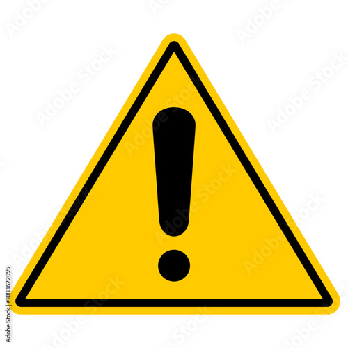 Yellow Exclamation Mark Sticker Template - Attention Sign, Information Symbol, Mockup Banner, Editable Scalable Vector Graphic Isolated on White Background EPS File. Triangle
