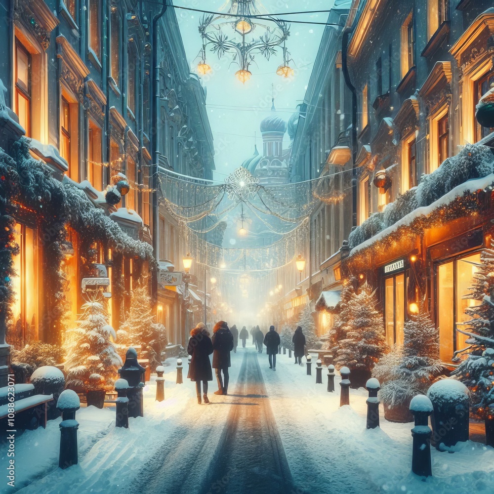 City Street in Snow – A bustling city street covered in fresh City Street in Snow – A bustling city street covered in fresh