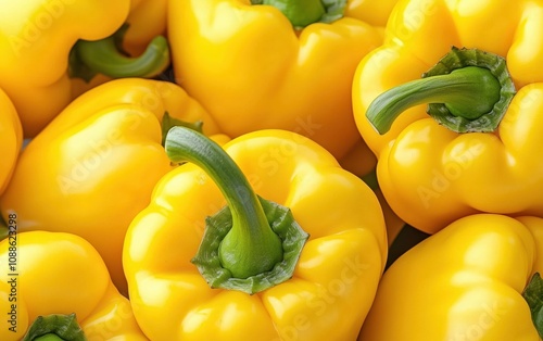 A close-up image of a cluster of fresh yellow bell peppers  photo