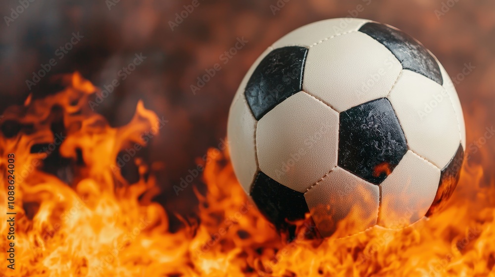 Fototapeta premium Fiery Soccer Ball Sports Competition Intense Action Burning Passion
