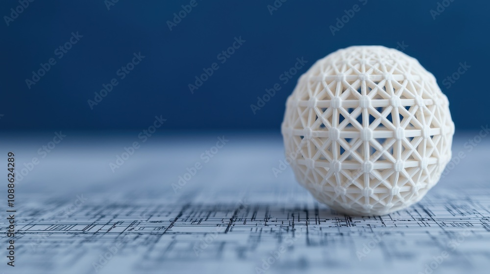 A textured white sphere with a geometric pattern rests on a surface, set against a blue background, creating a minimalist and artistic appearance. A textured white sphere with a geometric pattern rests on a surface, set against a blue background, creating a minimalist and artistic appearance.
