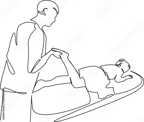 One continuous single drawing line art flat doodle massage therapist massages, manual therapy, woman on massage, doctor, muscles. Isolated image hand draw contour on a white background, hand drawn, no