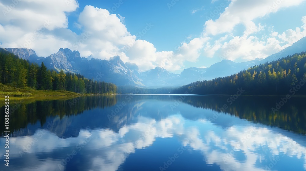 Fototapeta premium Serene Mountain Lake Reflection