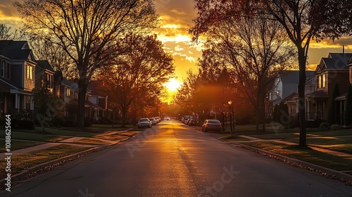 Golden Hour Sunset on a Residential Street