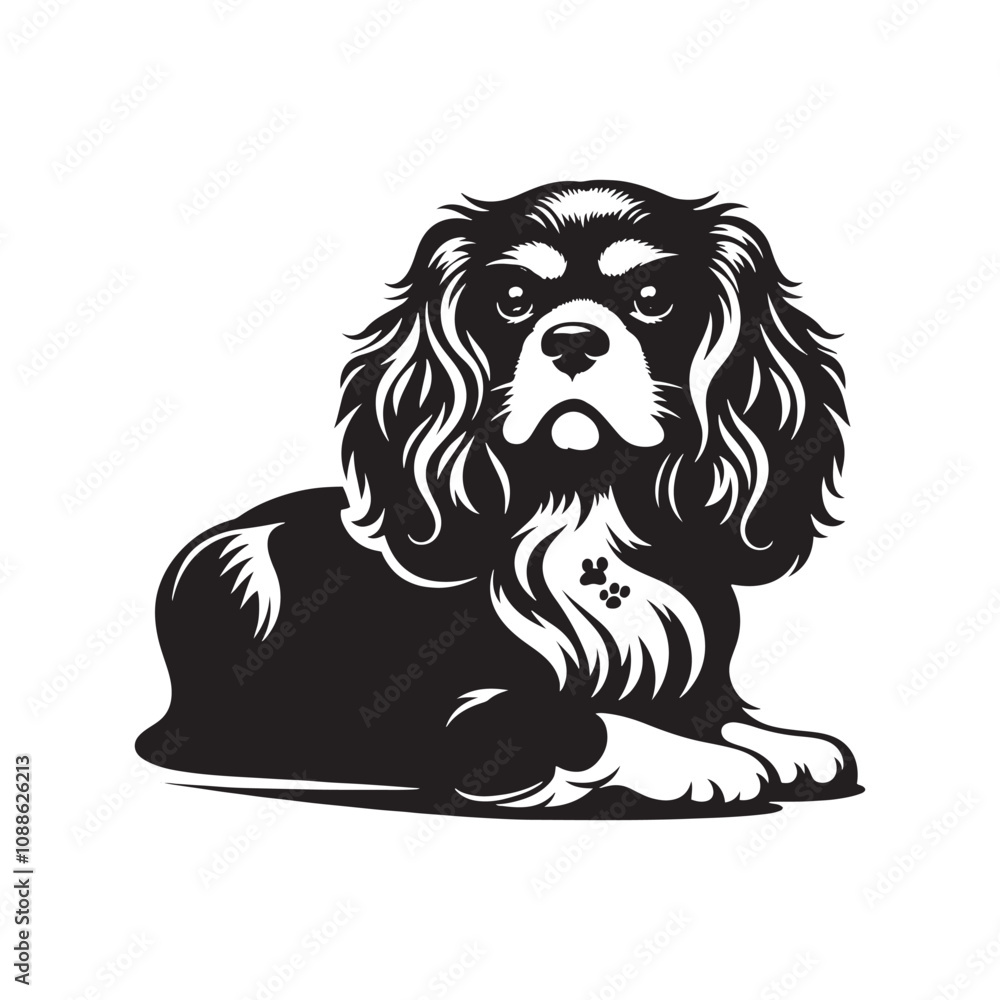 Fototapeta premium Minimalist Cavalier King Charles Spaniel Silhouette - Cavalier King Charles Spaniel Vector - Dog Illustration.