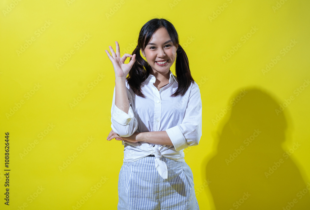 Asian woman smiling brightly, showing an Asian woman smiling brightly, showing an