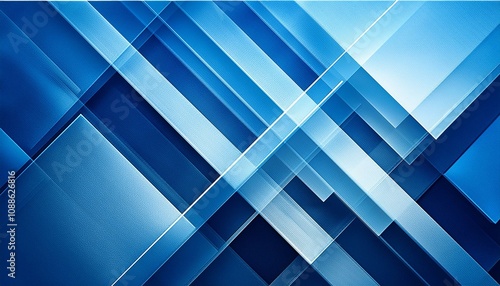 幾何学模様が重なっている青くてモダンで抽象的な背景画像。（A blue modern abstract background image with overlapping geometric patterns.） 