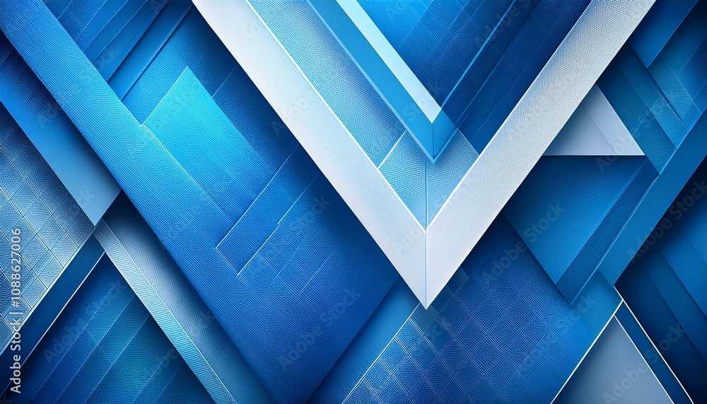 Fototapeta premium 幾何学模様が重なっている青くてモダンで抽象的な背景画像。(A blue modern abstract background image with overlapping geometric patterns.)
