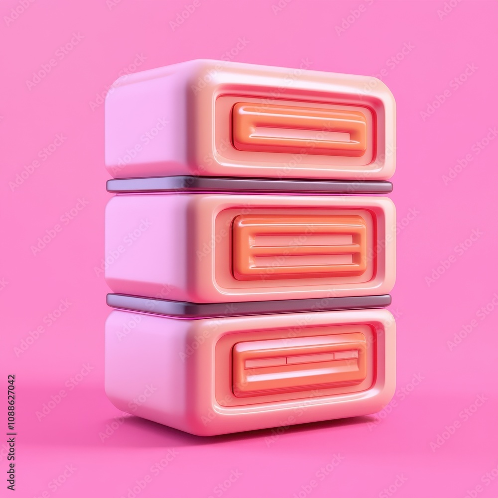 Retro Stackable Storage Containers on Pink Background Retro Stackable Storage Containers on Pink Background