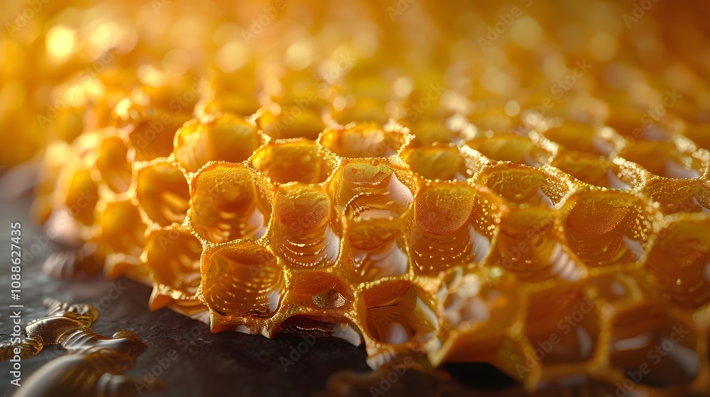Honeycomb cell close-up stylize. AI generated Honeycomb cell close-up stylize. AI generated