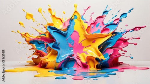 texture colorful splash with star in middle of splash, a 3d star create by splash,  motion flowing splash fraom downside to upside, splash floating mid air abstract colorful background with splashes photo