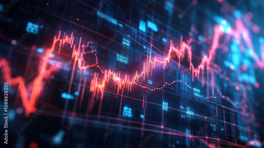 Digital Display of Stock Market Data with Red and Blue Lines Digital Display of Stock Market Data with Red and Blue Lines