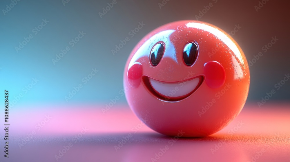 A cheerful, glossy red ball with a smiling face. A cheerful, glossy red ball with a smiling face.