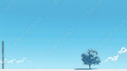 Endless Azure Serenity, a tranquil landscape featuring a broad expanse of cloudless blue sky, emphasizing the beauty of simplicity and the vastness of open space photo