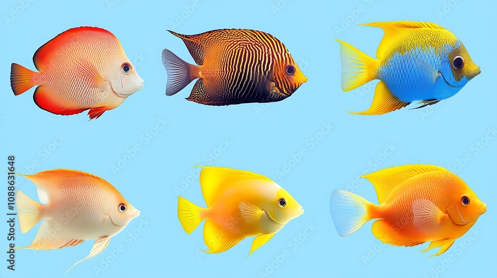 Collection of tropical fish isolated on a blue background Collection of tropical fish isolated on a blue background