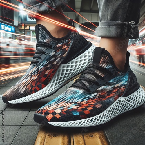 Accelerated Sneakers Sneakers that feature a print of fast movin photo