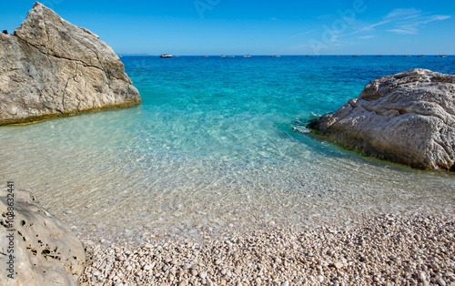 beautiful beach of cala Goloritze in Sardinia-Italy, with turquoise and cryst...
