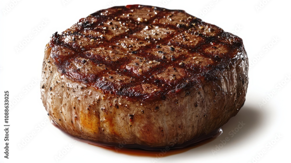 Resting on a white background, a succulent steak displays a perfectly seared, golden-brown crust. Resting on a white background, a succulent steak displays a perfectly seared, golden-brown crust.
