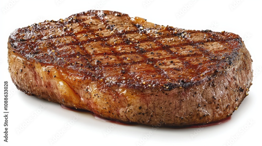 Resting on a white background, a succulent steak displays a perfectly seared, golden-brown crust. Resting on a white background, a succulent steak displays a perfectly seared, golden-brown crust.