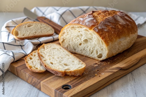 Freshly Baked Artisan Bread on Wooden Board  

