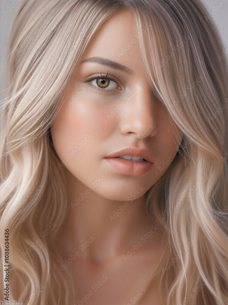 Young Woman with Long Wavy Hair and Soft Makeup Young Woman with Long Wavy Hair and Soft Makeup