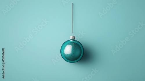 Teal Christmas Ornament Hanging Minimalist Background