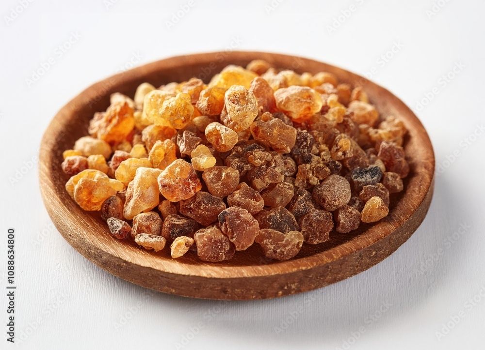 myrrh resin on white background, natural resin