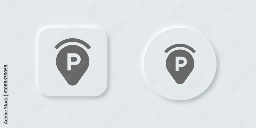 Parking solid icon in neomorphic design style. Automobile signs vector illustration. Parking solid icon in neomorphic design style. Automobile signs vector illustration.